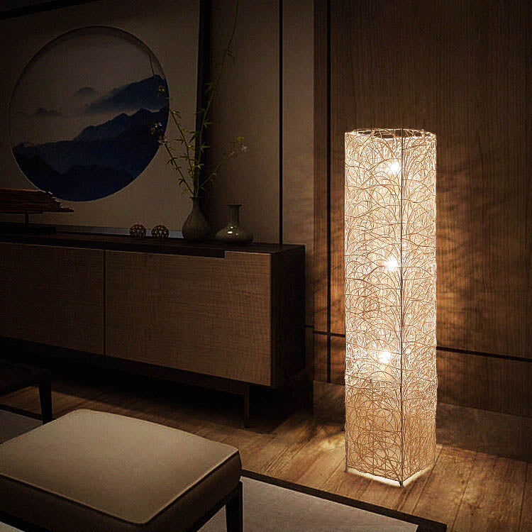 Taavita Minimalist 3-Light Floor Lamp made of Rattan in Column Design