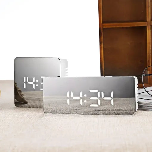 Smart Mirror Digital Alarm Clock with Nightlight for Desktop and Bedside