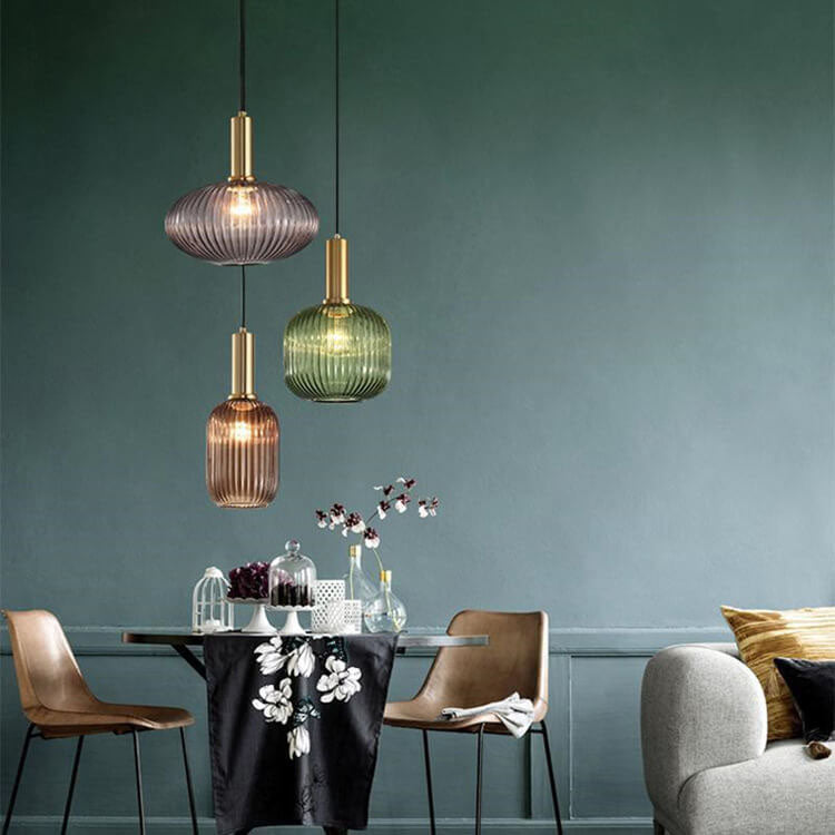 Taavita Minimalist Glass Lantern, Striped Single Flame Pendant Light