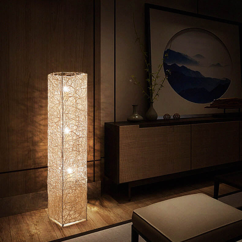 Taavita Minimalist 3-Light Floor Lamp made of Rattan in Column Design