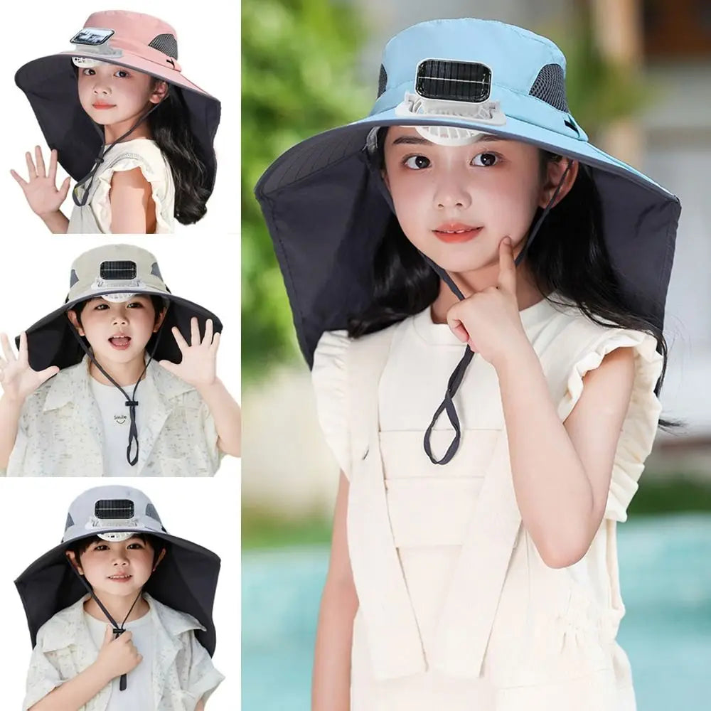 Kids' Sunshade Hat with Built-in Solar Cooling Fan