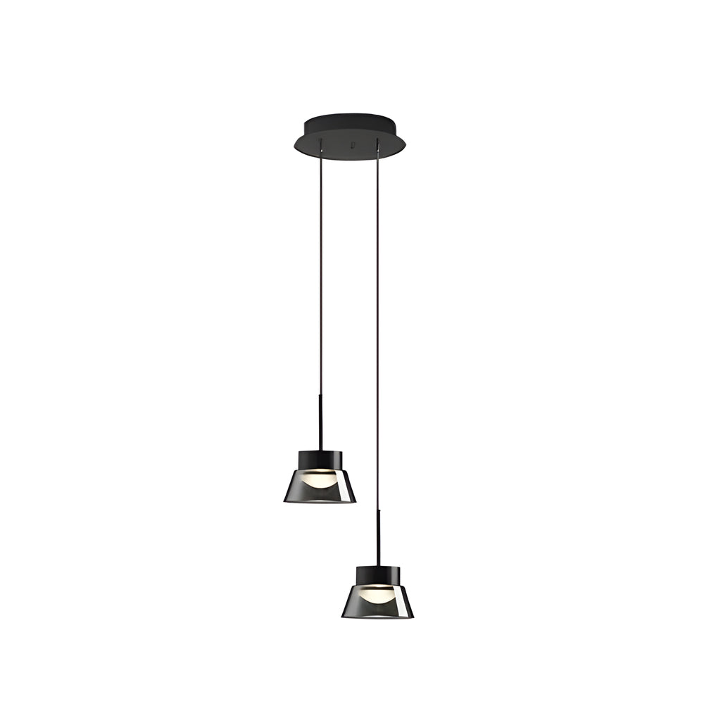 1/2-Light Smoked Gray Glass Pendant Light LED Island Chandelier Black Hanging Ceiling Lamp for Bedroom
