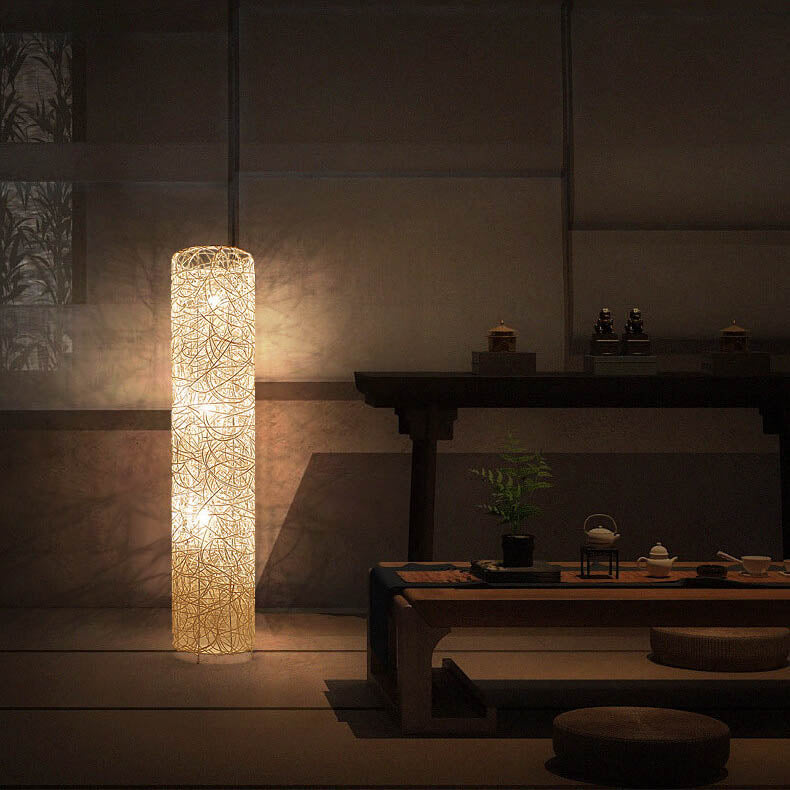 Taavita Minimalist 3-Light Floor Lamp made of Rattan in Column Design