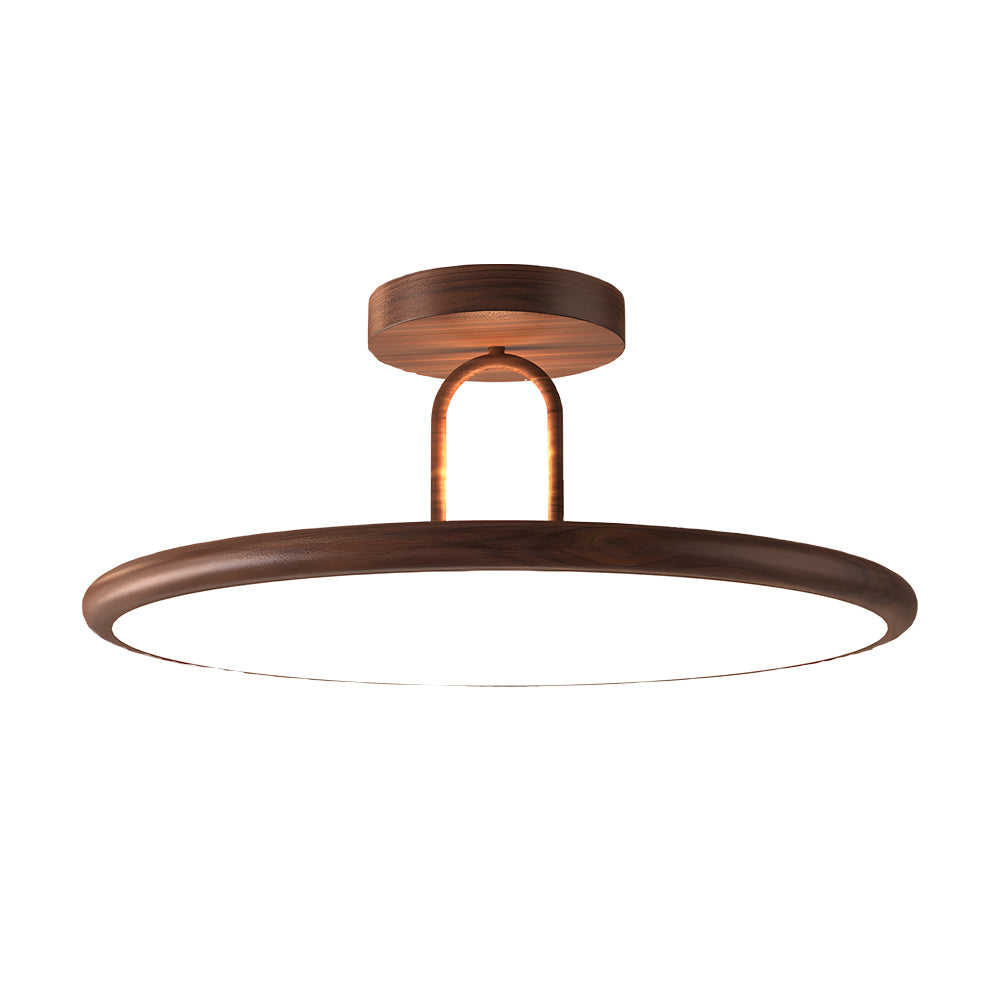 15.7/19.7-in Walnut Wood Grain Round Semi Flush Mount Ceiling Light