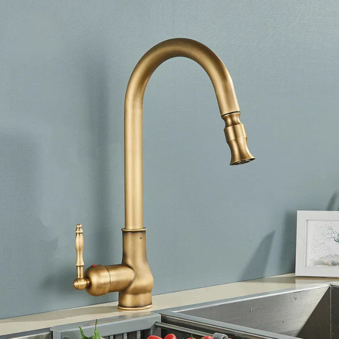 Antique Brass Finish Kitchen Faucet with Rotating Spout