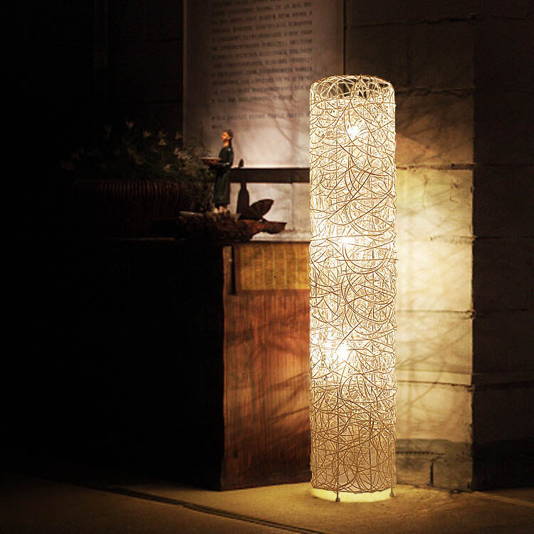 Taavita Minimalist 3-Light Floor Lamp made of Rattan in Column Design