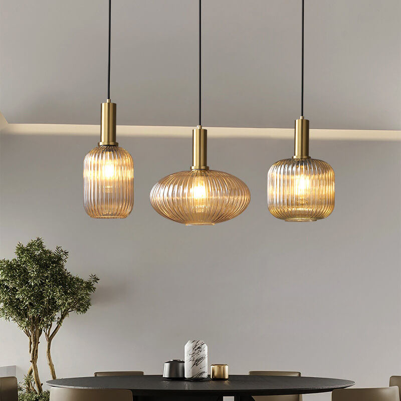Taavita Minimalist Glass Lantern, Striped Single Flame Pendant Light