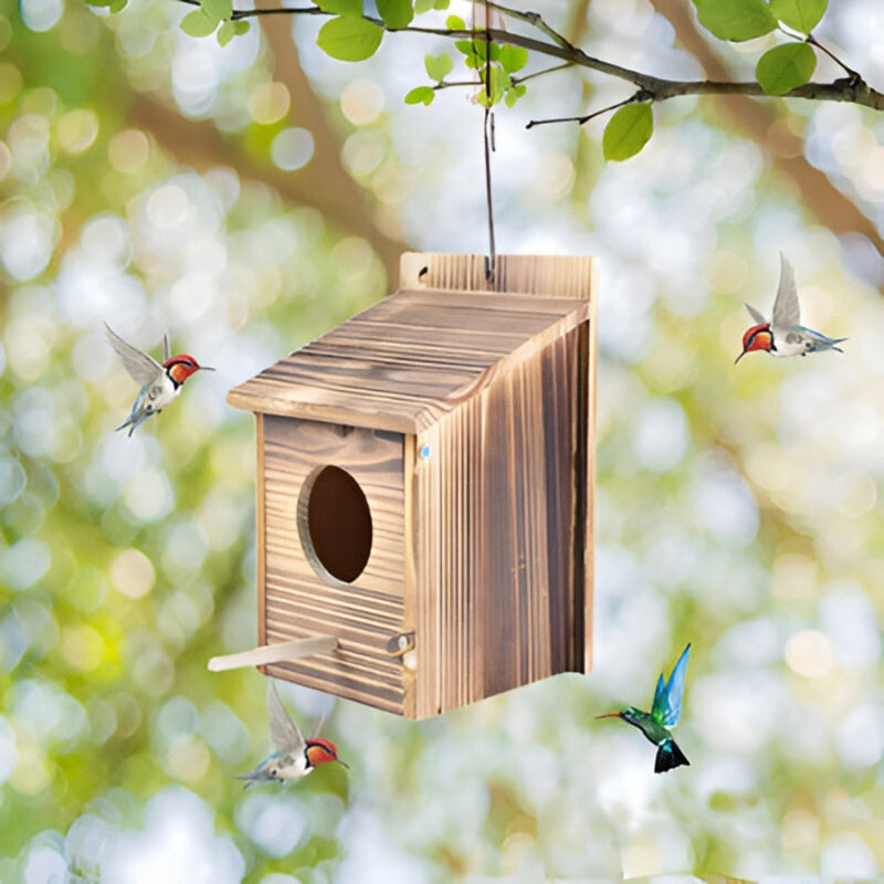 Box-Shaped Wooden Birdhouse – Indoor and Outdoor Garden Decor