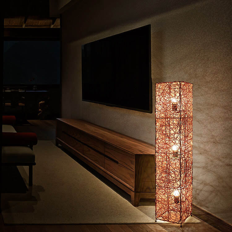 Taavita Minimalist 3-Light Floor Lamp made of Rattan in Column Design