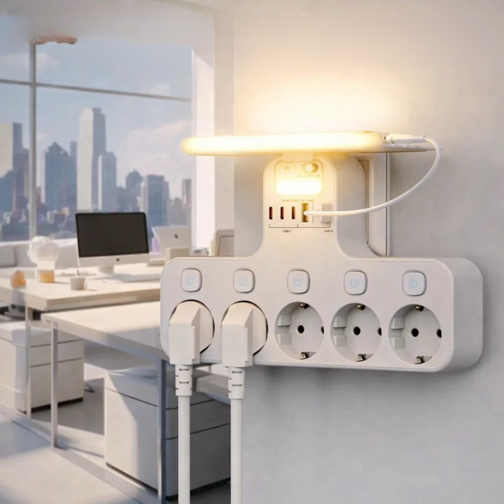 Power Strip with USB Ports, Night Light, and Mobile Device Holder