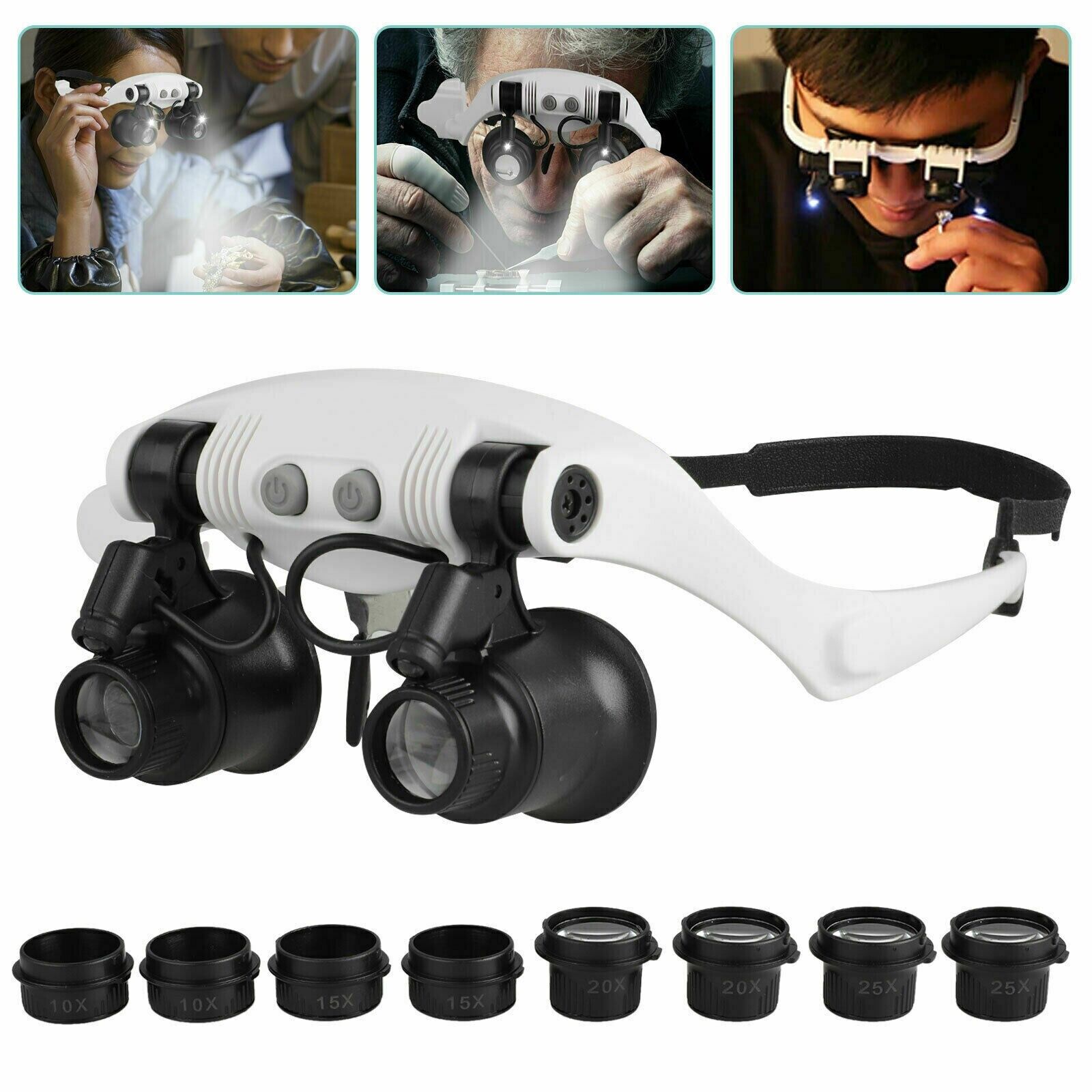 Adjustable LED Magnifying Glasses with Interchangeable Lenses
