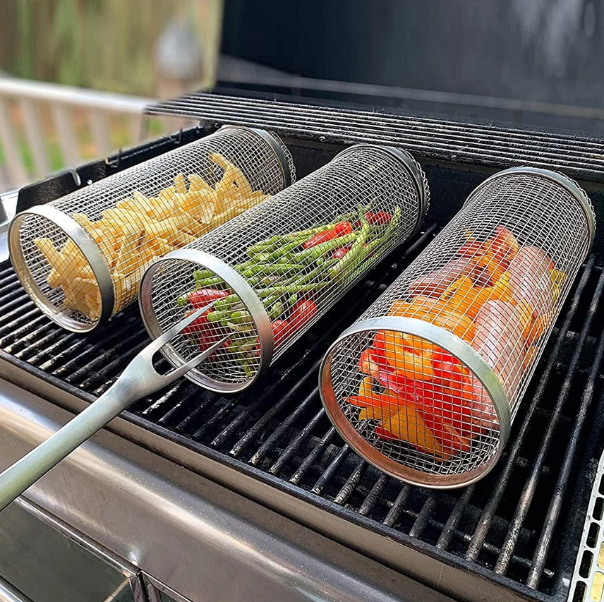BBQ Grill Basket Made of Stainless Steel for Rolling Cooking