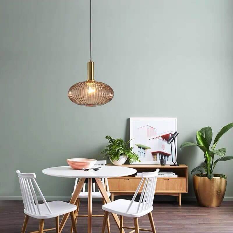 Taavita Minimalist Glass Lantern, Striped Single Flame Pendant Light