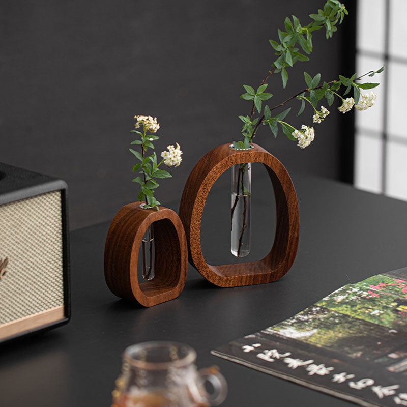 Wooden Wall Vase with Glass Tube for Plant Display and Decoration