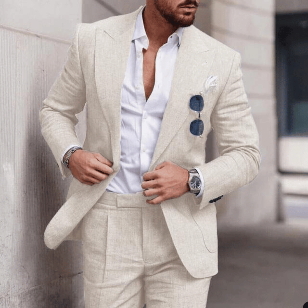 Men's Two-Piece Suit | Slim Lapel Design | Lightweight Linen Blend | Breathable Comfort