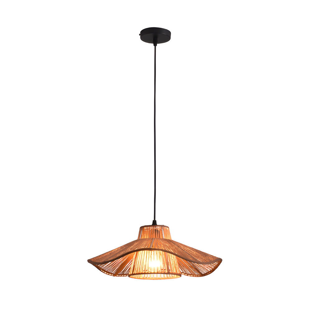 1-Light Double Layer Hemp Rope Weaving Pendant Light Umbrella Kitchen Ceiling Lighting