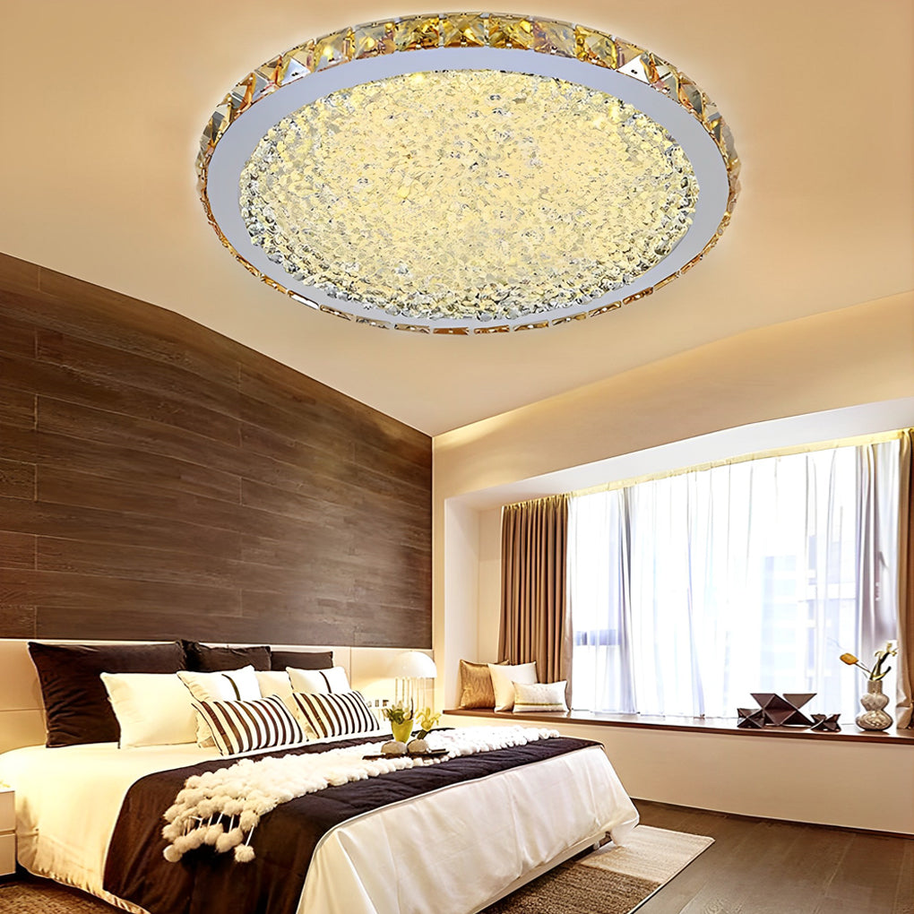 16'' Antique Painted Metal Crystal LED Modern Ceiling Light with Flush Mount Design