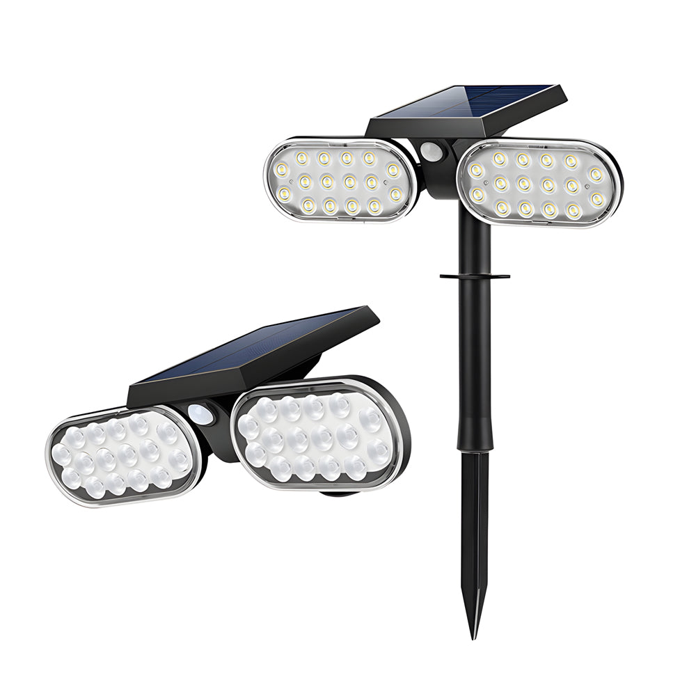 2 - Head Modern Black Solar LED Spotlight with Motion Sensor, Adjustable and Rotatable