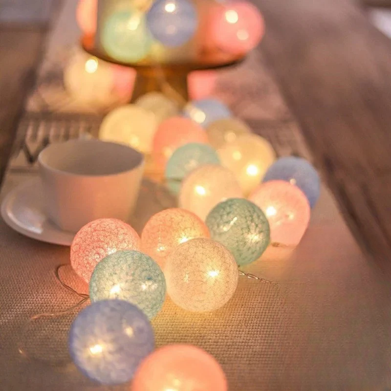 Taavita Cotton LED String Lights with Decorative Balls – Mood Lighting for Indoor Use, Weddings, and Celebrations (10, 20, or 40 LEDs)