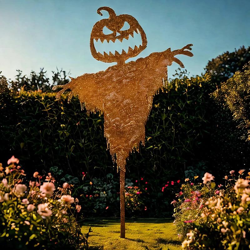 Scarecrow Halloween Decoration with Rustic Scary Pumpkin Design