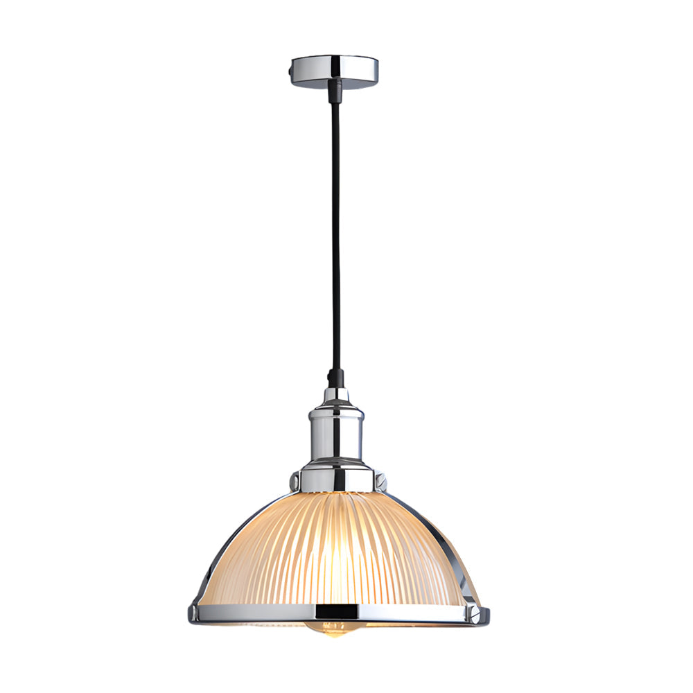 1-Light Retro Striped Glass Shade Tungsten Wire 40W Pendant Light
