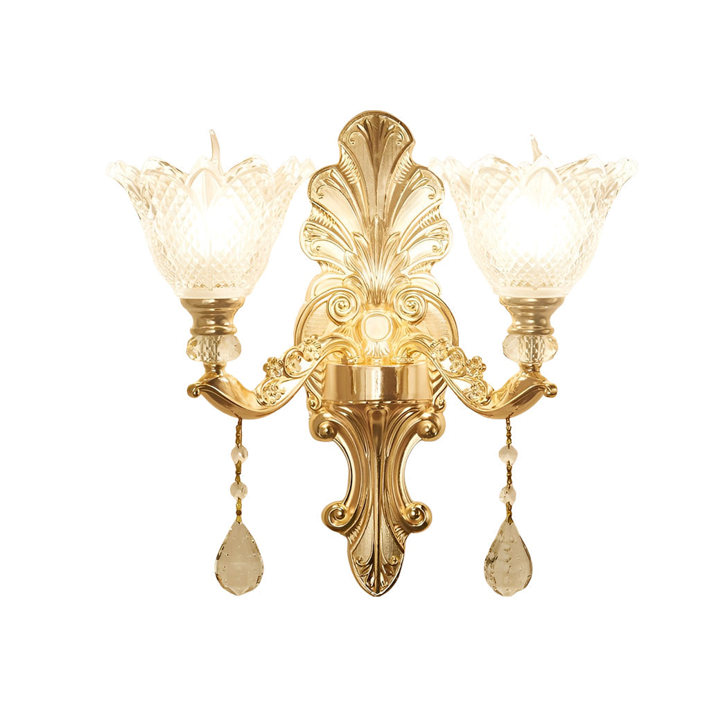 2 Light Flowers Crystal Glass European-Style Wall Lamp with Three Step Dimming