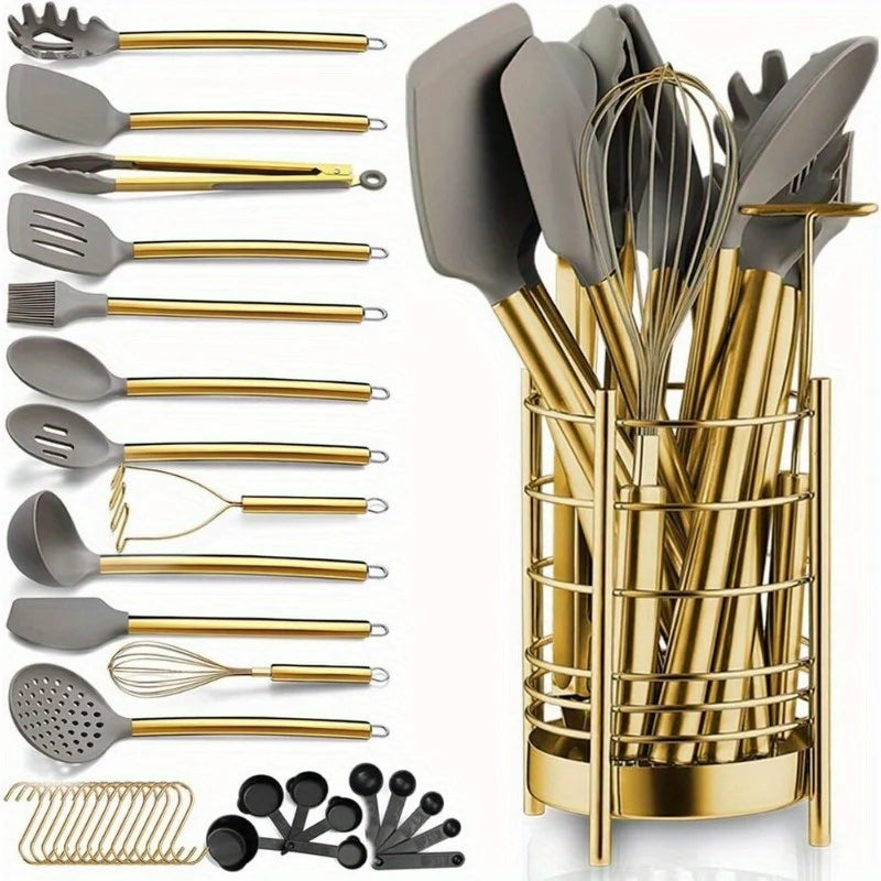 304 Stainless Steel & Food-Grade Silicone Kitchen Utensil Set (38-Piece)