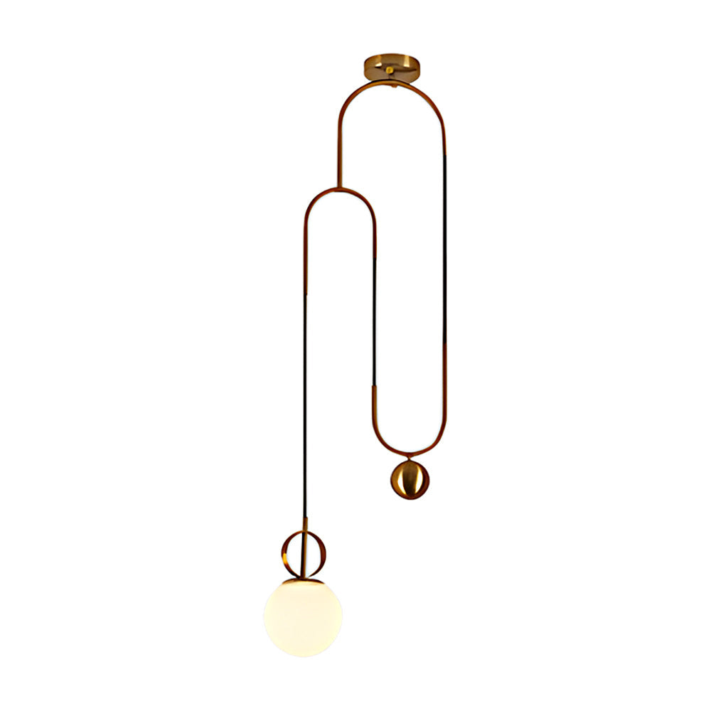 1-Light Gold Hanging Opal Glass Globe Pendant Light - Modern, Adjustable, Frosted Glass Shade by Taavita