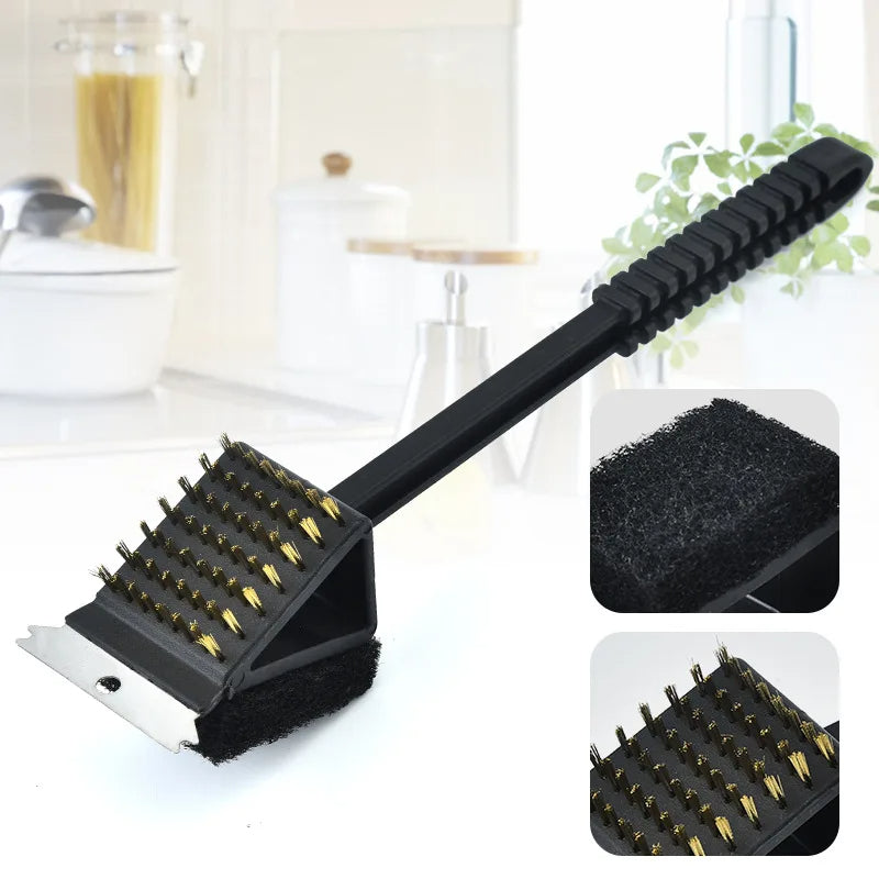 Barbecue Grill Cleaning Brush Set with Scraper and Sponge – 3 in 1