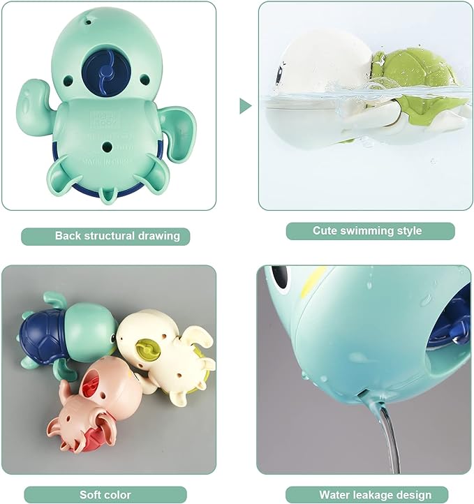 Set of 6 Wind-Up Turtle Bath Toys for Swimming Fun