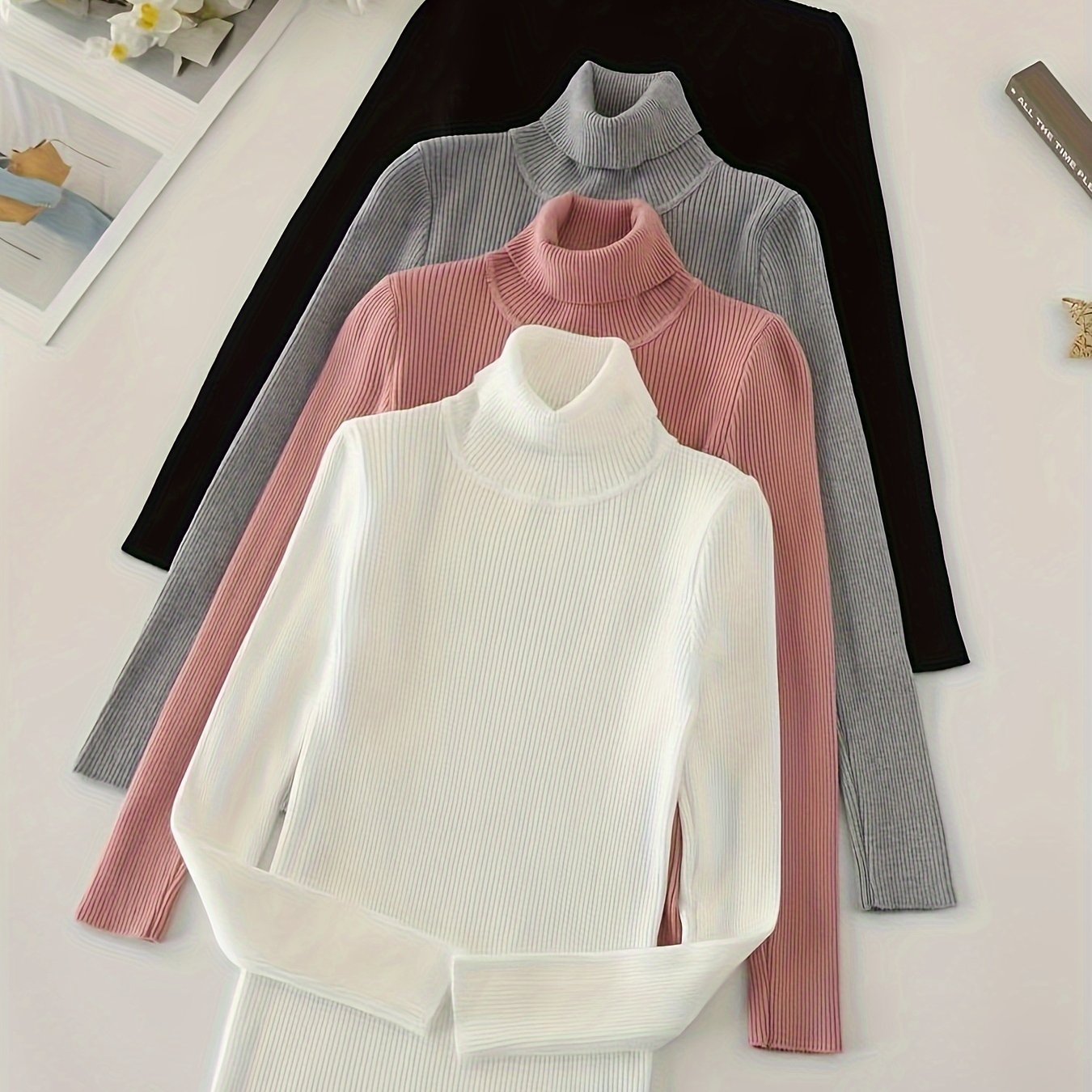 Ribbed Turtleneck Sweater | Stretchy Fit | Comfortable All-Day Wear | Polyester