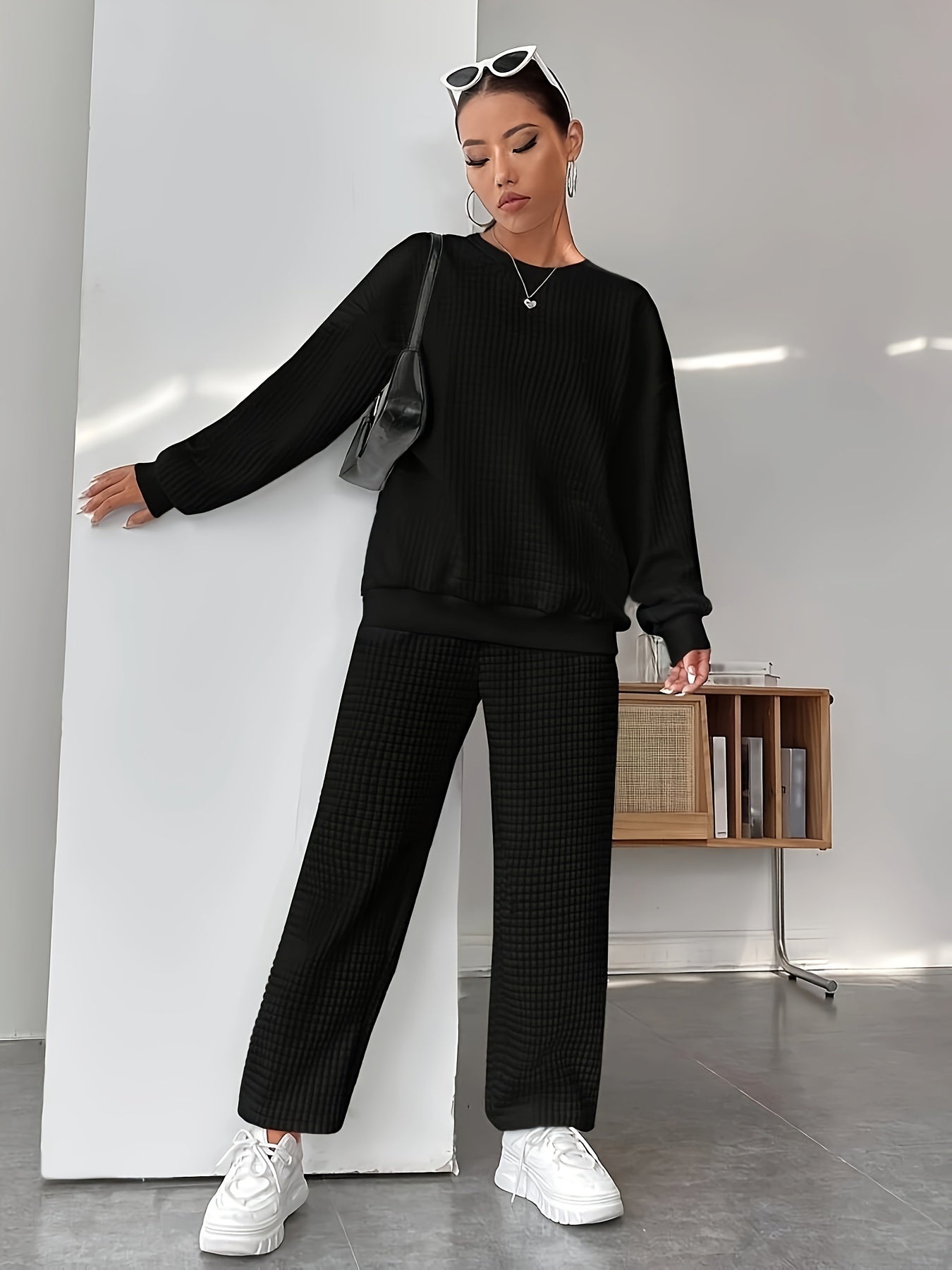 Waffle Knit Lounge Set | Relaxed Fit | Soft Stretch Comfort | Polyester