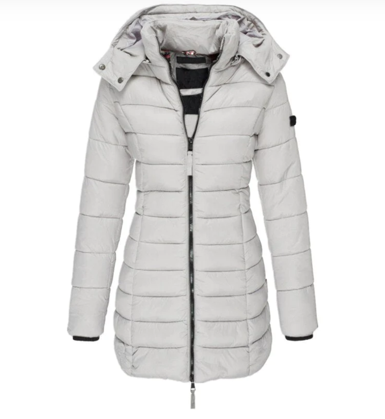 Women’s Longline Down Jacket | Hooded & Zipper Closure | Polyester & Down Filling | Lightweight Warmth for Fall and Winter