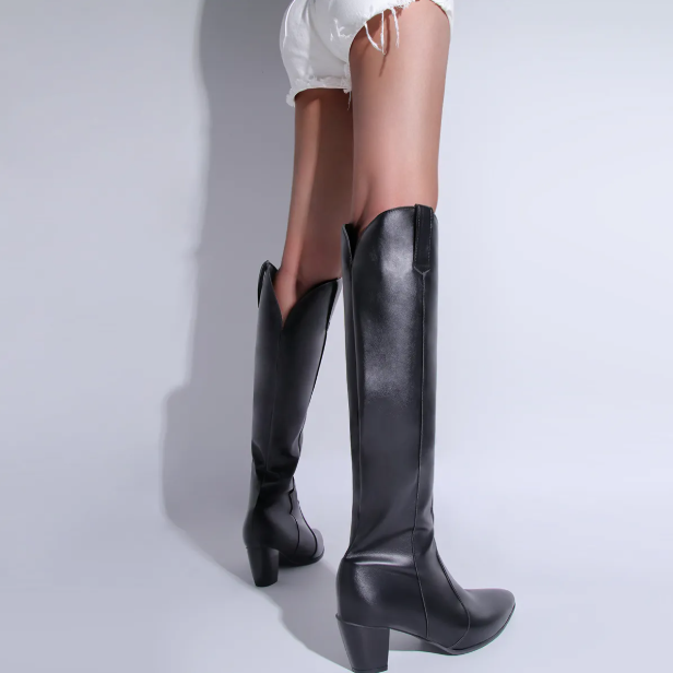 Women’s Pointed-Toe Knee-High Boots | Durable Materials & Stacked Heel | Padded Insole | Comfortable Fit