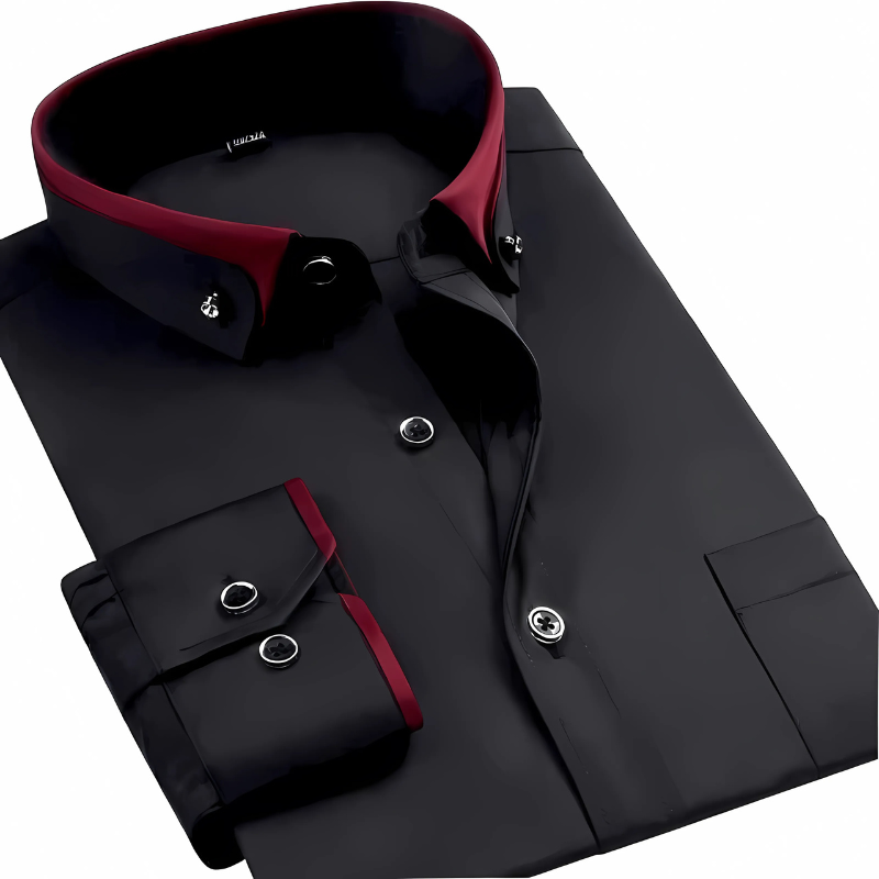 Men's Long-Sleeve Dress Shirt | Contrast Collar & Cuff Detail | Premium Cotton Comfort | Versatile Style