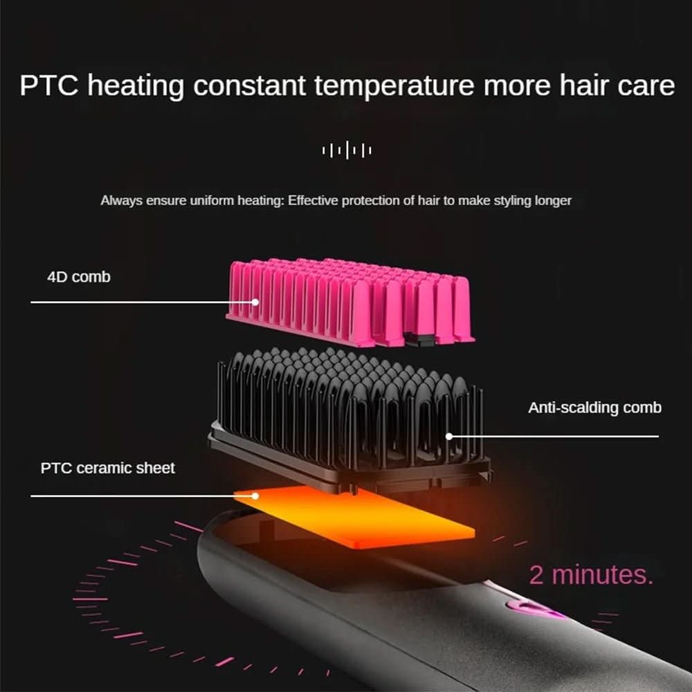 Portable Wireless Hair Straightening Brush for Effortless Styling
