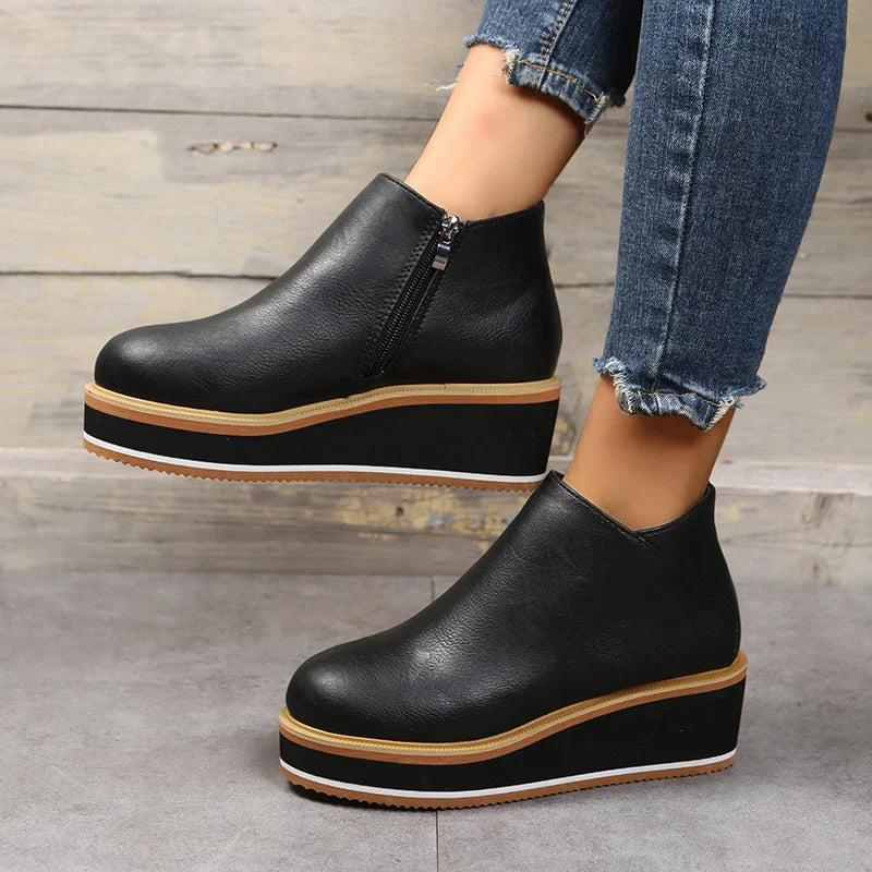 Women's Leather Ankle Boots | Platform Sole & Side Zipper | Genuine Leather | Comfortable Fit