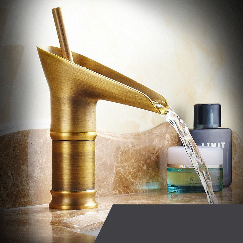 Valloren — Vintage Brass Waterfall Bathroom Faucet with Smooth Flow