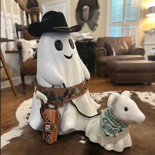 Handcrafted Halloween Ghost Dog Statue for Indoor & Outdoor Decor