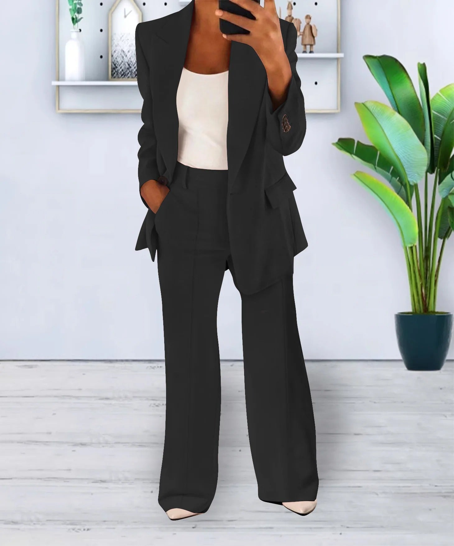 Women’s Tailored Pantsuit Set | Slim Knit Cardigan & Straight-Cut Trousers | Durable Craftsmanship | Versatile Office Wear