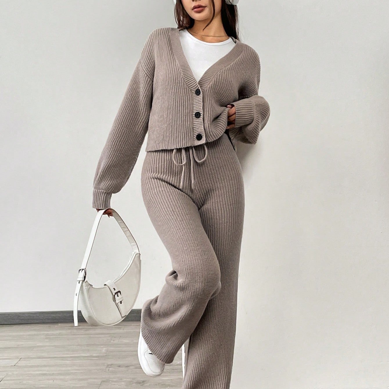 Women's Cardigan Set | V-Neck | Cozy Fall Winter Style | Polyester