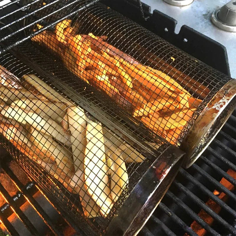 BBQ Grill Basket Made of Stainless Steel for Rolling Cooking