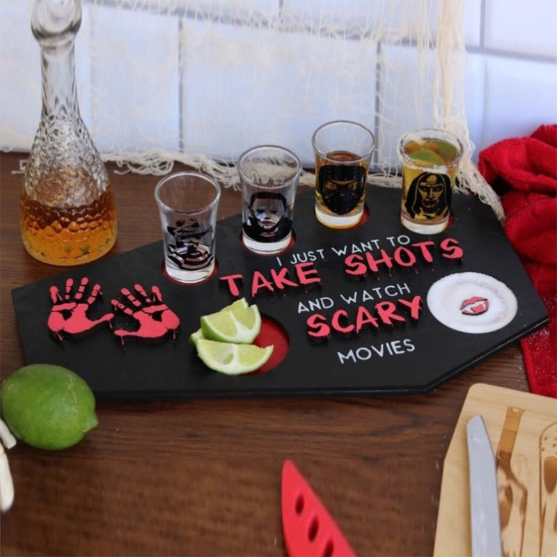 Coffin-Shaped Wooden Shot Glass Tray for Halloween Parties
