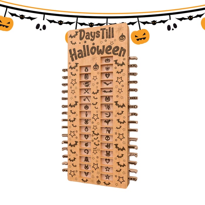 Halloween Countdown Wooden Advent Calendar with 31 Sliding Knives