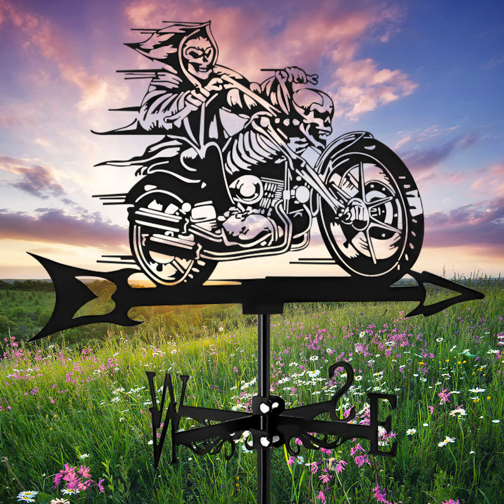 Skull Motorcycle Halloween Weathervane Stainless Steel Outdoor Decor