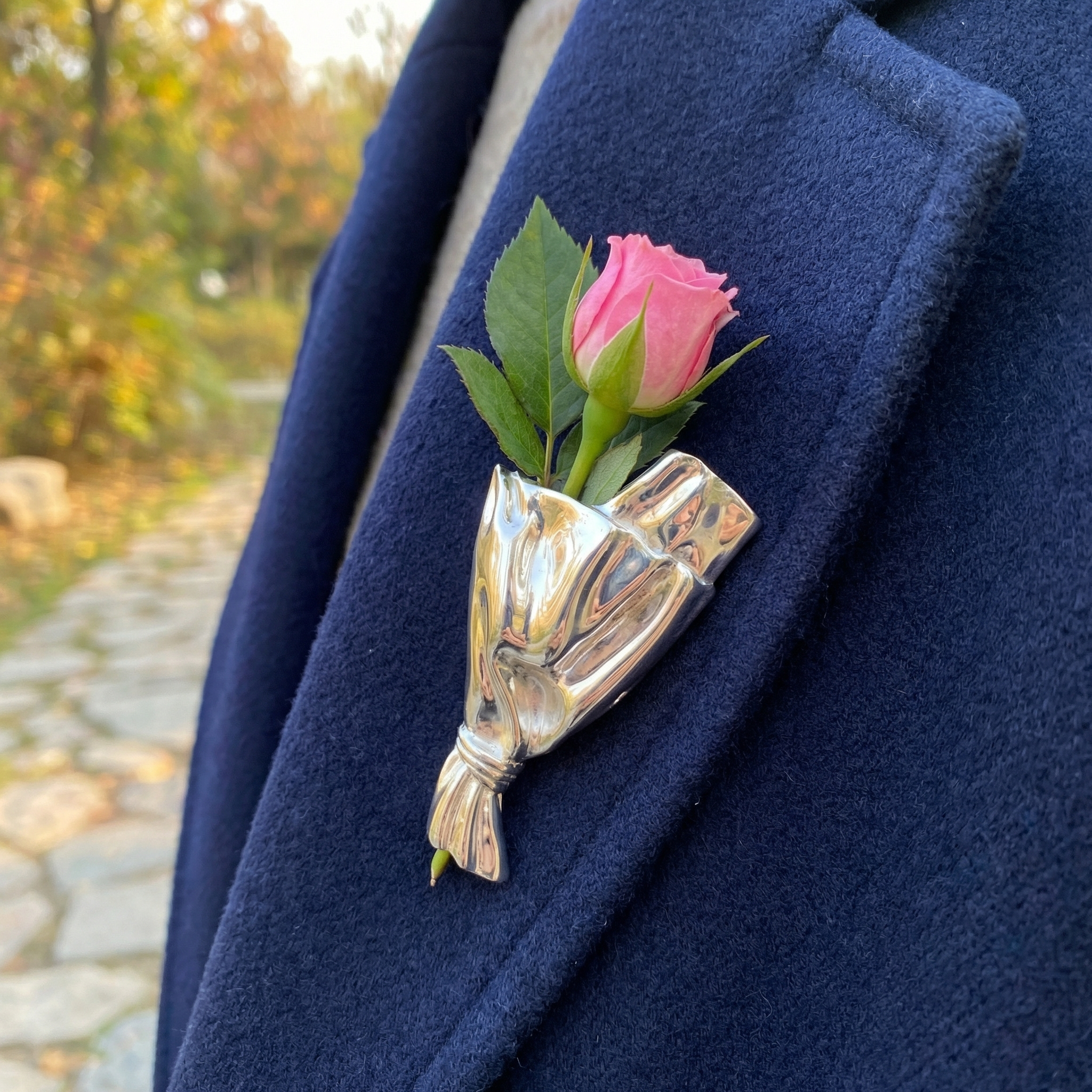 Brooch in Flower Vase Design for Fresh Stems with Narrow Opening