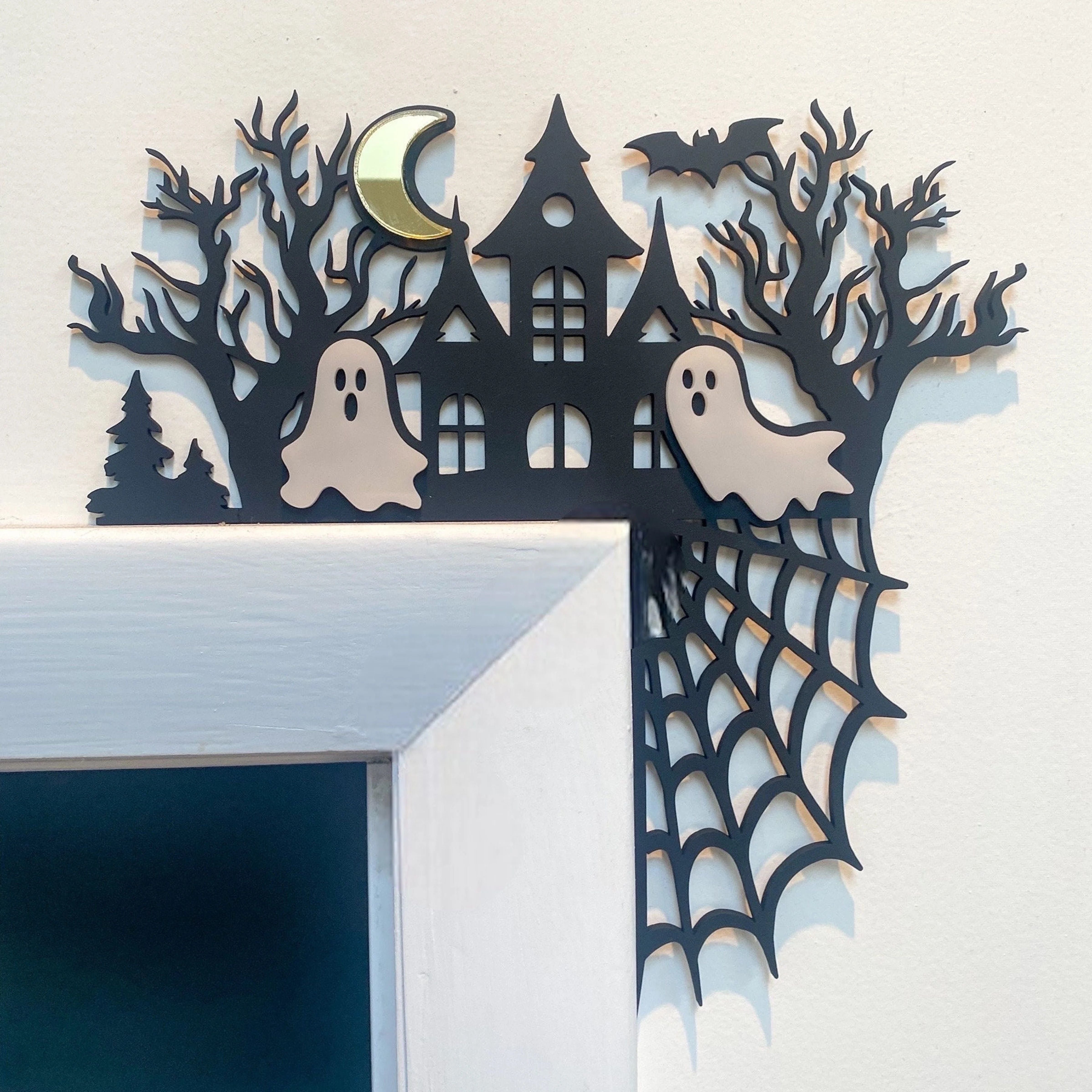 3D Halloween Door Corner Decor with Spider Webs, Ghosts & Bats