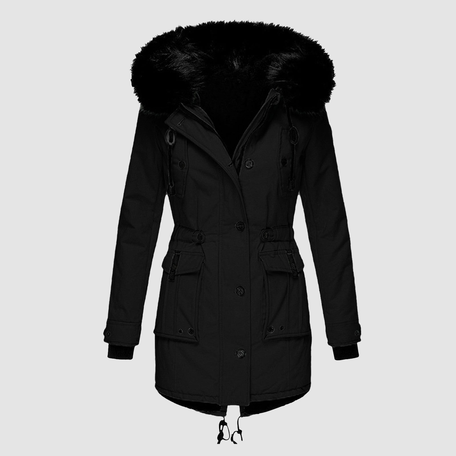 Women’s Parka Coat | Faux Fur Hood & Insulated | Adjustable Waist & Multiple Pockets | Wind Protection