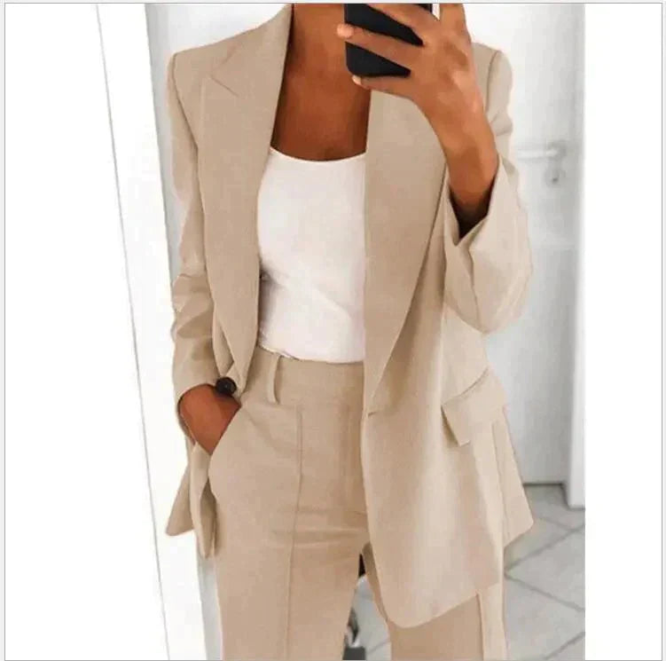 Women’s Tailored Pantsuit Set | Slim Knit Cardigan & Straight-Cut Trousers | Durable Craftsmanship | Versatile Office Wear