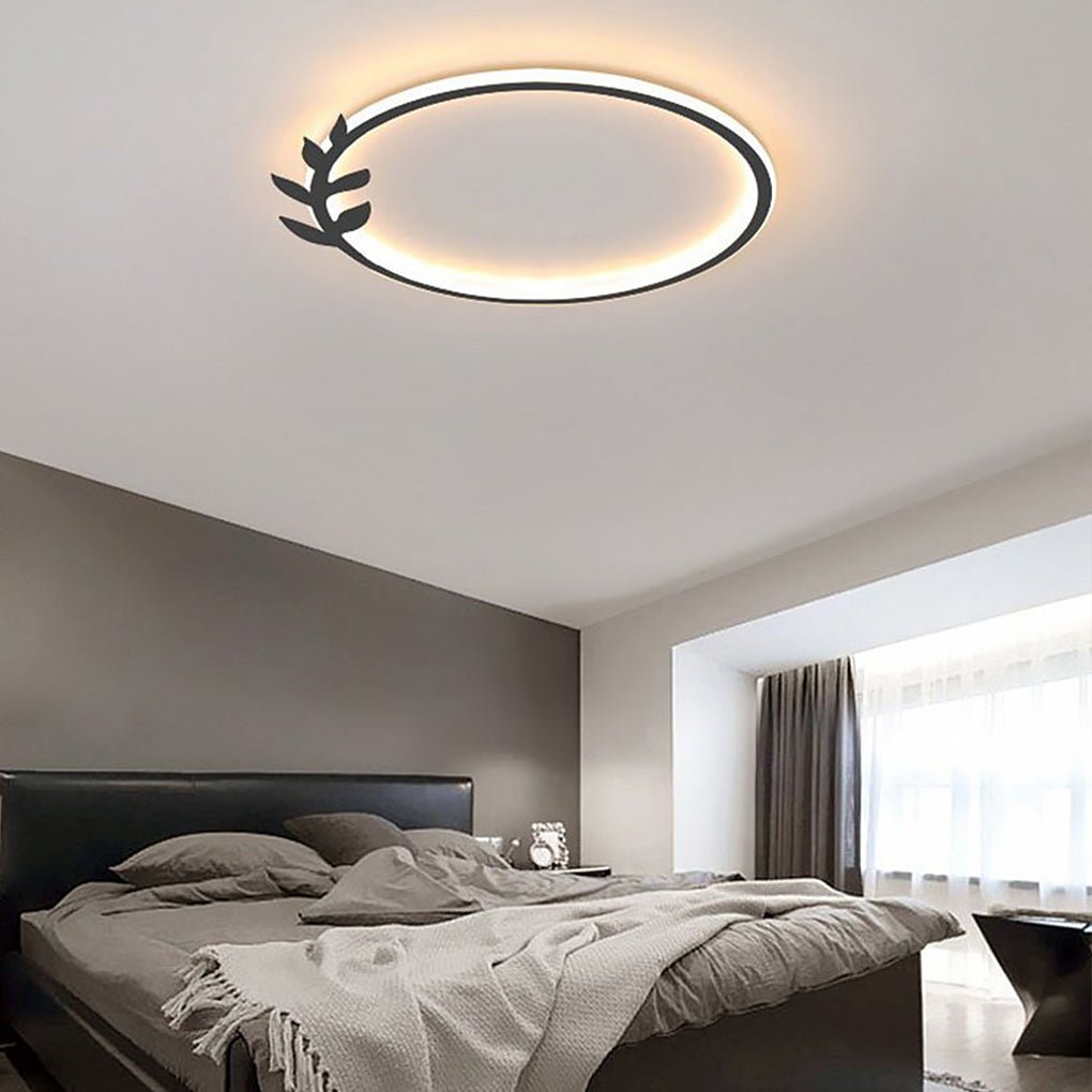 20'' Round Dimmable Black Flush Mount Ceiling Lights LED Lights with Leaf Shaped Edge - Dazuma